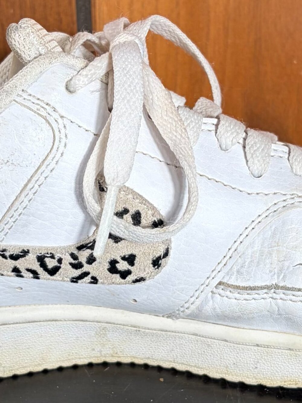 Size 9 - Nike Court Vision Low Leopard Swoosh - White Womens Sneakers - Picture 3 of 11